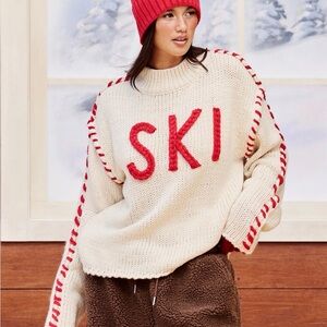 Cozy Cream and Red Ski Sweater